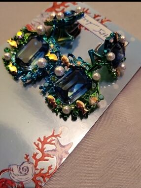 Betsey Johnson Blue Green Fishy Detailed Earrings